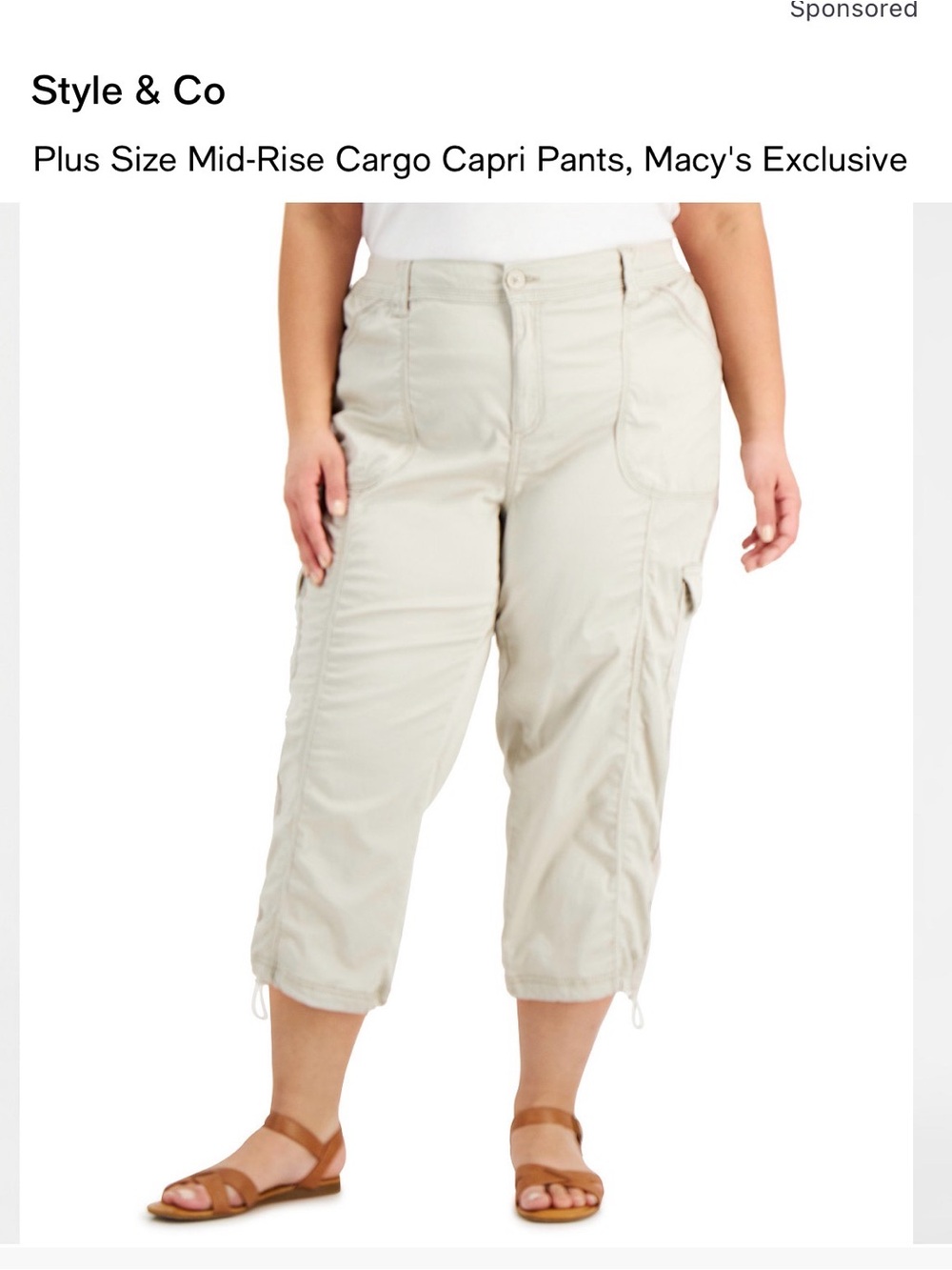 Style & Co. Plus Size Cargo Capri Pants in Light Beige